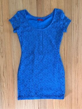 Floral Blue Lace Mini Dress